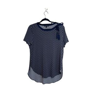 Banana Republic Factory Navy Blue Floral Print Tie Neck Blouse Medium Women’s